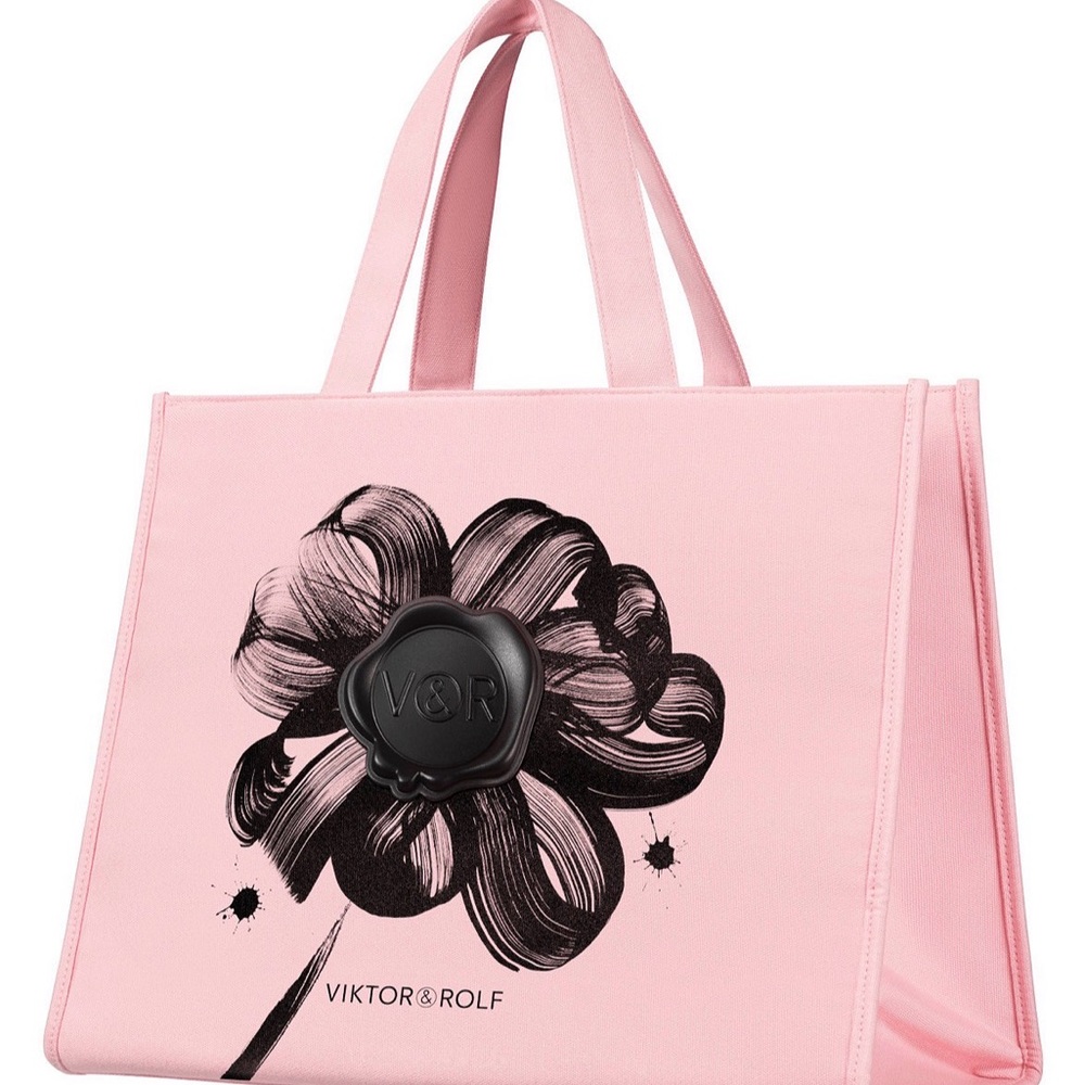 Viktor & Rolf Pink Tote with Black Floral Design